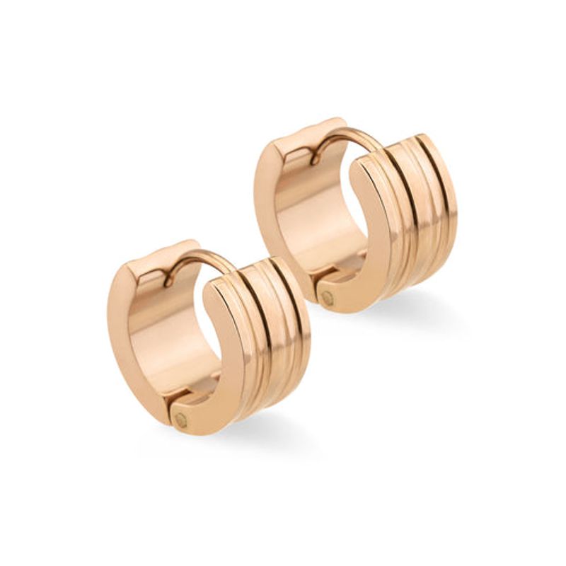 Rose gold plated Steel Huggies w/Grooves - Click Image to Close